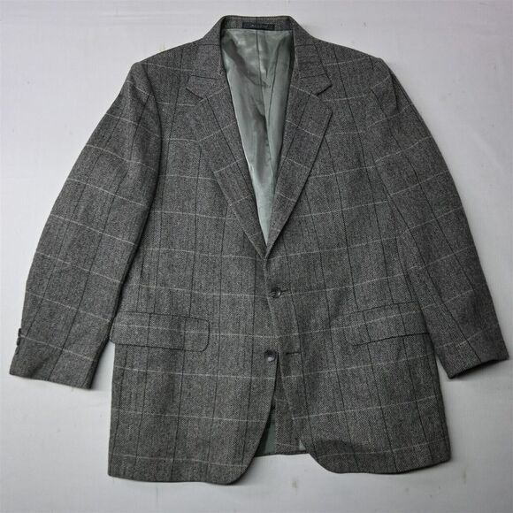Vtg 40R Gray Herringbone Plaid Tweed USA Made Mens Blazer Sport Coat Jacket